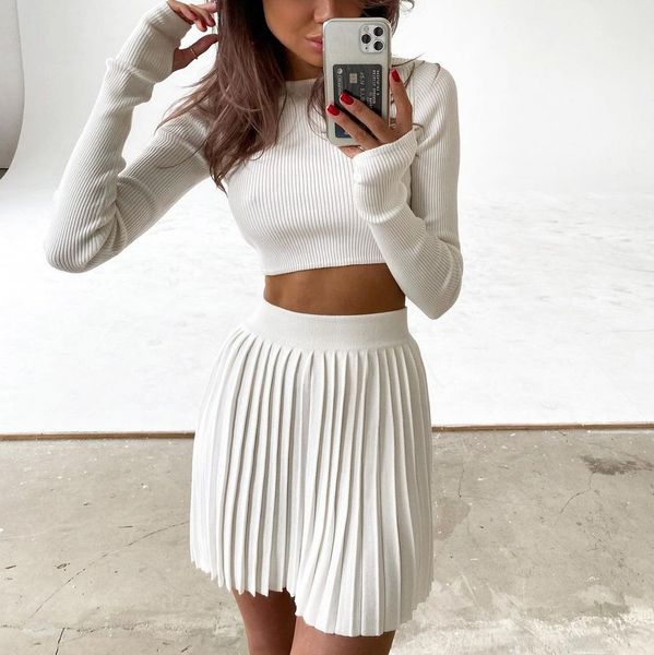 autumn winter tight sweater knitted two piece dress simple casual pleated skirt short long sleeves top, White
autumn winter tight sweater knitted two piece dress simple casual pleated skirt short long sleeves top, White