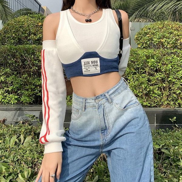 women's t-shirt bola 2021 spring and summer dress slim color long-sleeved open-shoulder short women, White
women's t-shirt bola 2021 spring and summer dress slim color long-sleeved open-shoulder short women, White