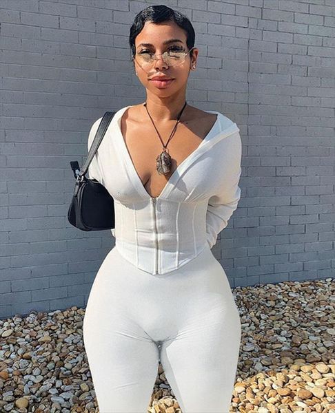 casual suit hooded womenpant with solid colorjogging long sleeved v neck elastic zipper jacket sports high waisted tights, White
casual suit hooded womenpant with solid colorjogging long sleeved v neck elastic zipper jacket sports high waisted tights, White