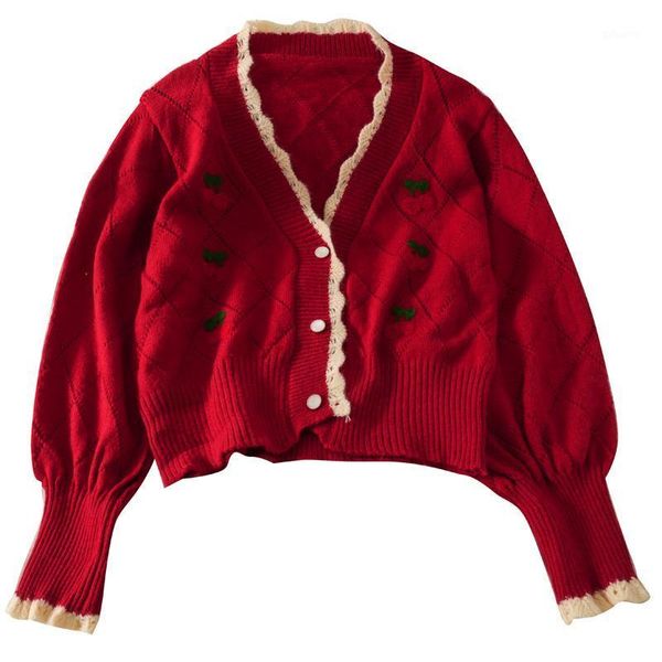 women's knits & tees spring autumn cherry embroidery solid color knitted cardigan vintage mori girl christmas sweater women v-neck oute, White
women's knits & tees spring autumn cherry embroidery solid color knitted cardigan vintage mori girl christmas sweater women v-neck oute, White