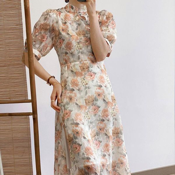 ethnic clothing cheongsam summer chinese sweet style flower printing lantern sleeve split fork slim thin high waist fairy dresses qipao, Red
ethnic clothing cheongsam summer chinese sweet style flower printing lantern sleeve split fork slim thin high waist fairy dresses qipao, Red