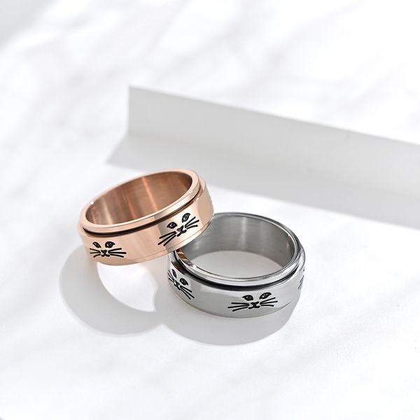 18k titanium steel rotatable cat women's band rings platinum plated gold fashion wedding anniversary simple european american style jew, Silver
18k titanium steel rotatable cat women's band rings platinum plated gold fashion wedding anniversary simple european american style jew, Silver