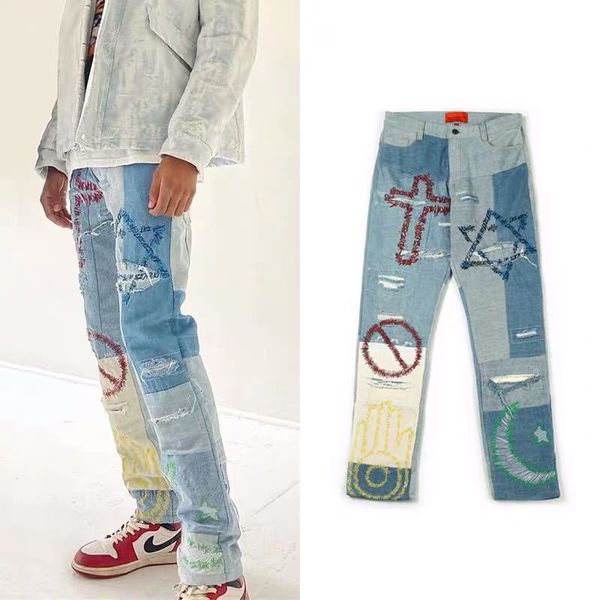 men's jeans hip-hop embroidered graffiti female 1:1 clean hole damage make thin old jean brim pants that decide war, Blue
men's jeans hip-hop embroidered graffiti female 1:1 clean hole damage make thin old jean brim pants that decide war, Blue
