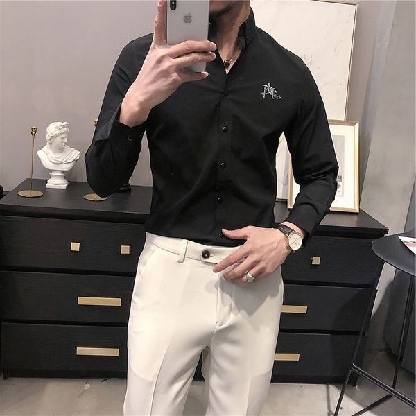 men's casual shirts qualidade 4xl- simples bordado camisas para roupas masculinas manga longa moda formal wear fino ajuste escritrio b, White;black
men's casual shirts qualidade 4xl- simples bordado camisas para roupas masculinas manga longa moda formal wear fino ajuste escritrio b, White;black