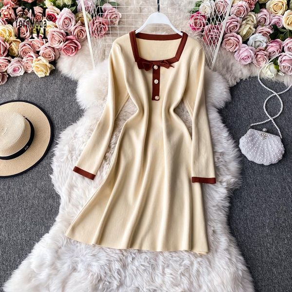 casual dresses yornmona elegant bow square collar party french fashion knitted a-line autumn dress female chic sweater winter, Black;gray
casual dresses yornmona elegant bow square collar party french fashion knitted a-line autumn dress female chic sweater winter, Black;gray