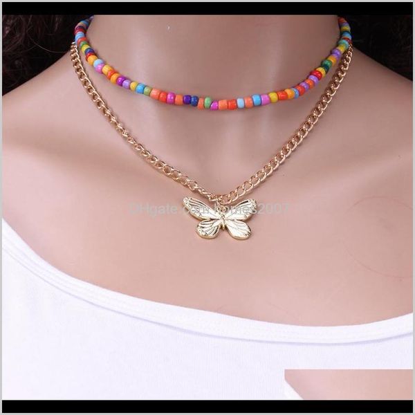 

chokers & jewelry2021 boho set fashion butterfly choker beaded chain necklaces pendants for women multi layer jewelry collar drop delivery 2, Golden;silver