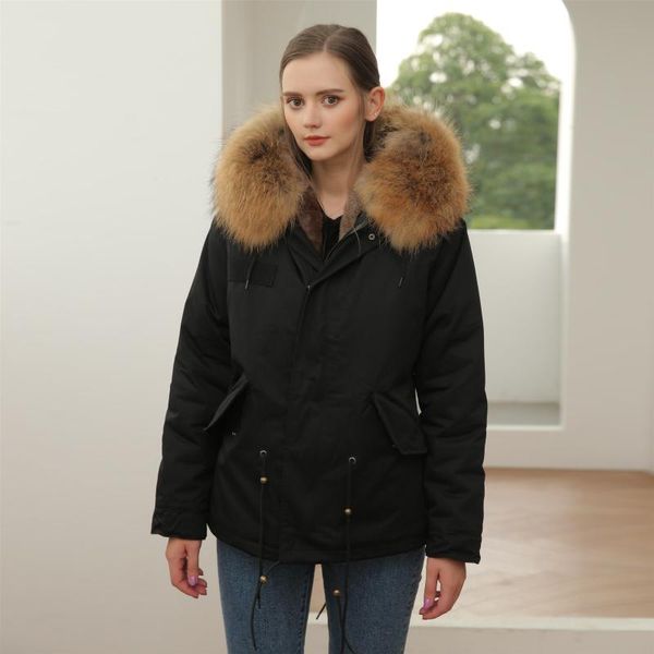 women's fur & faux meifng latest natural color lining parka raccoon collar reversible wear, Black
women's fur & faux meifng latest natural color lining parka raccoon collar reversible wear, Black