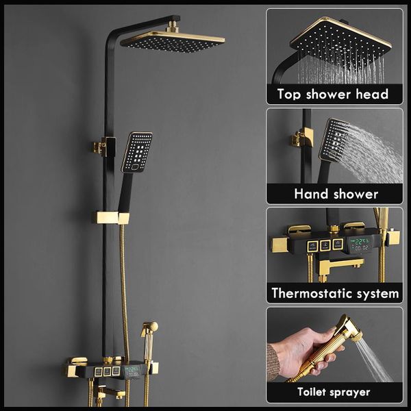 bathroom luxury constant temperatur rain mixer shower system multifunction rainfall with digital display blackgold faucet sets
bathroom luxury constant temperatur rain mixer shower system multifunction rainfall with digital display blackgold faucet sets