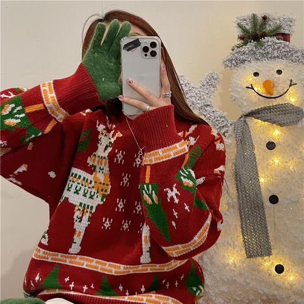 women elk sweater autumn winter thick warm red christmas year loose outer wear hedging net knitted female women's sweaters, White;black
women elk sweater autumn winter thick warm red christmas year loose outer wear hedging net knitted female women's sweaters, White;black