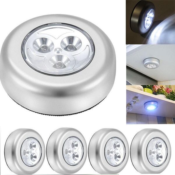 kitchen cabinet lamp 3led round touch night push silver battery powered cupboard closet door emergency light