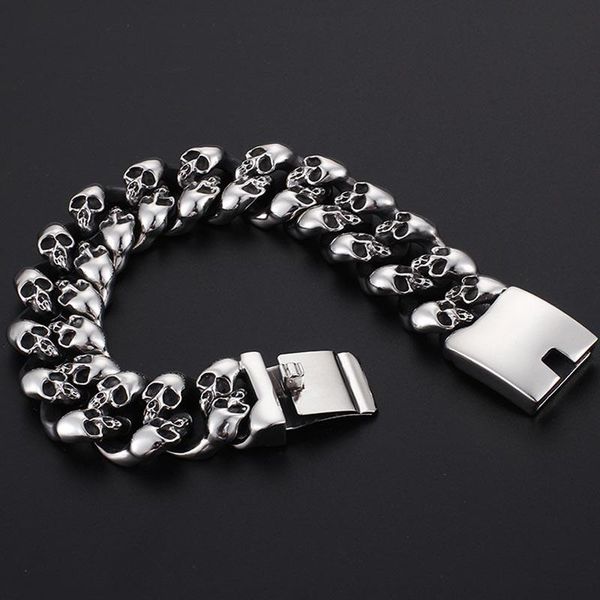 link, chain men 316l stainless steel cuban bracelets hip hop mens jewelry fashion rocker skeleton brace lace, Black
link, chain men 316l stainless steel cuban bracelets hip hop mens jewelry fashion rocker skeleton brace lace, Black