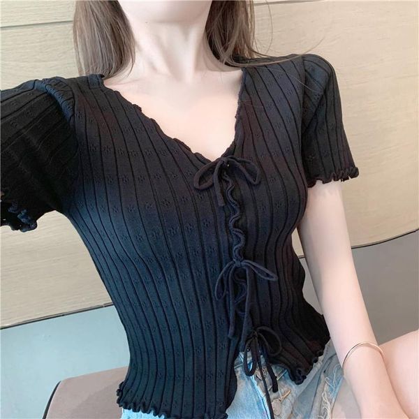 women's t-shirt japan style soft sister pink bow short sleeve slim chic v-neck lace up women knit t-shirts female cute sweet top, White
women's t-shirt japan style soft sister pink bow short sleeve slim chic v-neck lace up women knit t-shirts female cute sweet top, White