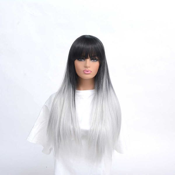 black gray long straight head set with bangs chemical fiber hair high temperature silk wig
black gray long straight head set with bangs chemical fiber hair high temperature silk wig