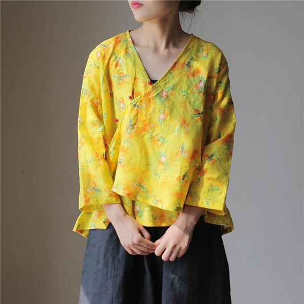 women's blouses & shirts johnature autumn irregular plate buckle v-neck floral print women shirt 2021 vintage all-match nine quarter sl, White
women's blouses & shirts johnature autumn irregular plate buckle v-neck floral print women shirt 2021 vintage all-match nine quarter sl, White