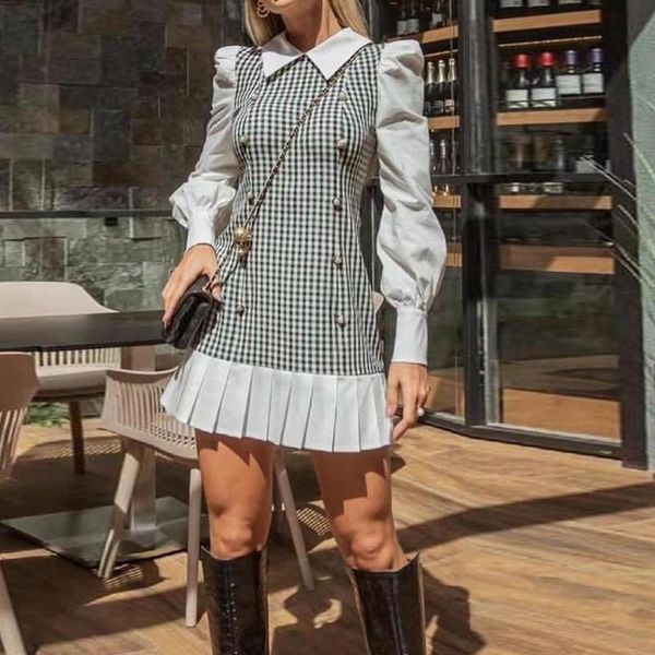 casual dresses autumn long puff sleeve plaid pleated dress 2021 women slim doll collar short shirt button femme a line mini chic, Black;gray
casual dresses autumn long puff sleeve plaid pleated dress 2021 women slim doll collar short shirt button femme a line mini chic, Black;gray