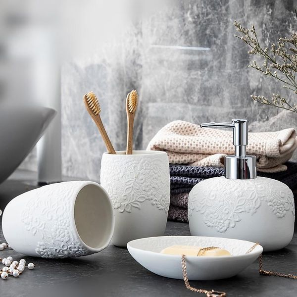 creative embossed ceramic bathroom accessories set, kit- wash wedding gift- simple toothbrush holder-soap dispense bath accessory set
creative embossed ceramic bathroom accessories set, kit- wash wedding gift- simple toothbrush holder-soap dispense bath accessory set