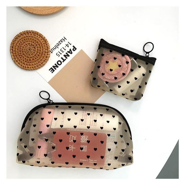 cute heart dots print mesh cosmetic case beauty bag women half moon makeup pouches travel transparent toiletry make up bags & cases
cute heart dots print mesh cosmetic case beauty bag women half moon makeup pouches travel transparent toiletry make up bags & cases