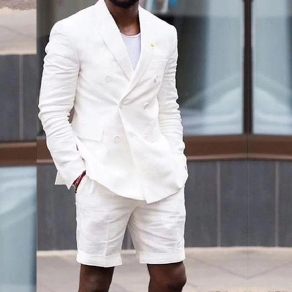 men's suits & blazers white linen man with double breasted blazer short pants two piece summer casual style male masculino office, White;black
men's suits & blazers white linen man with double breasted blazer short pants two piece summer casual style male masculino office, White;black