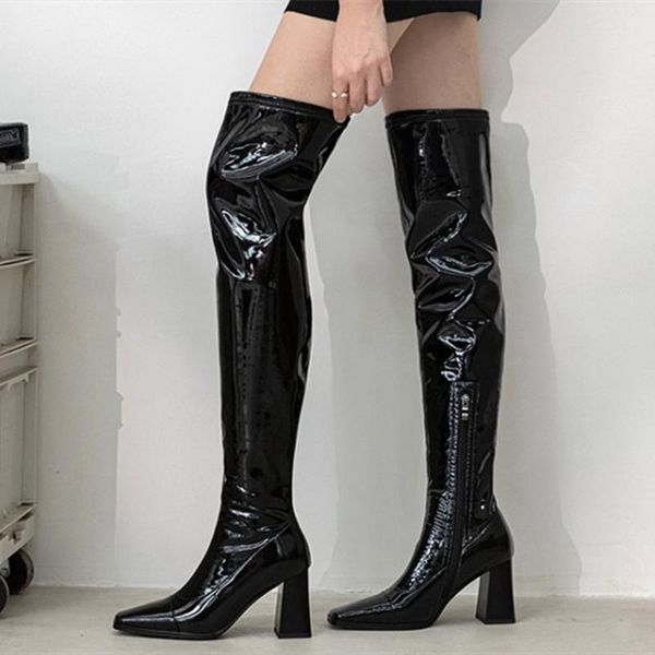 boots concise black leather women's long patent square toe high chunky heel winter lady's over knee 43
boots concise black leather women's long patent square toe high chunky heel winter lady's over knee 43