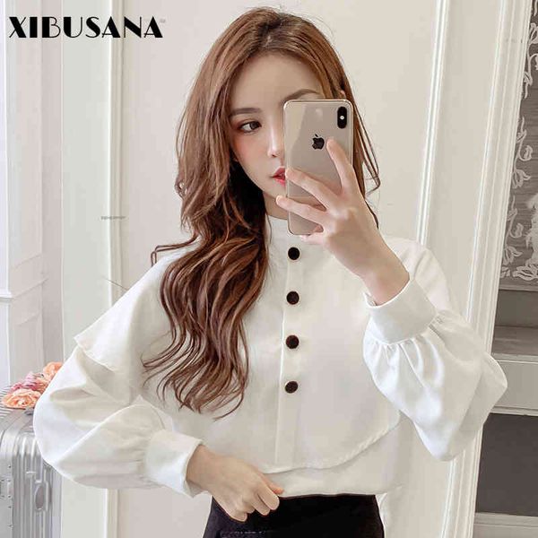 blouses for women solid vintage spring lantern sleeve ruffles splicing loose stand collar chiffon shirt female 210423, White
blouses for women solid vintage spring lantern sleeve ruffles splicing loose stand collar chiffon shirt female 210423, White
