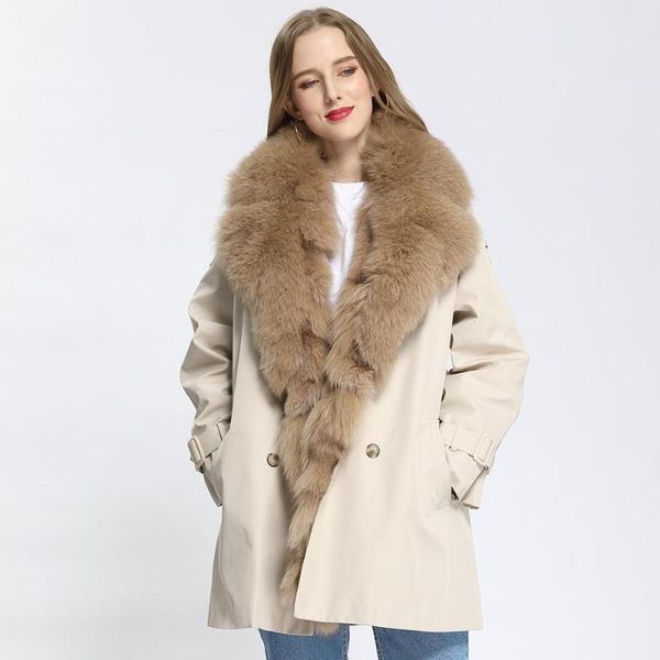 women's fur & faux long parka real coat winter women natural jacket fashion design casual streetwear, Black
women's fur & faux long parka real coat winter women natural jacket fashion design casual streetwear, Black