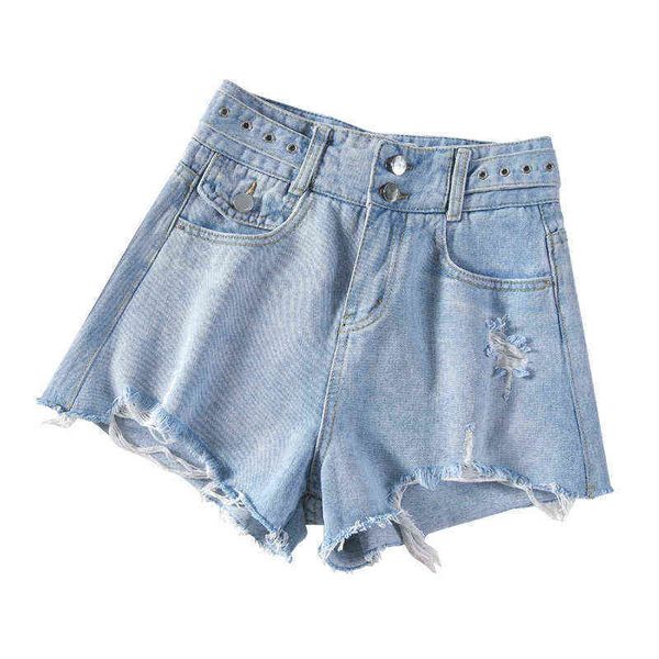 high waist women's denim shorts women's 2021 summer korean version thin a-line perforated wide leg women, Blue
high waist women's denim shorts women's 2021 summer korean version thin a-line perforated wide leg women, Blue