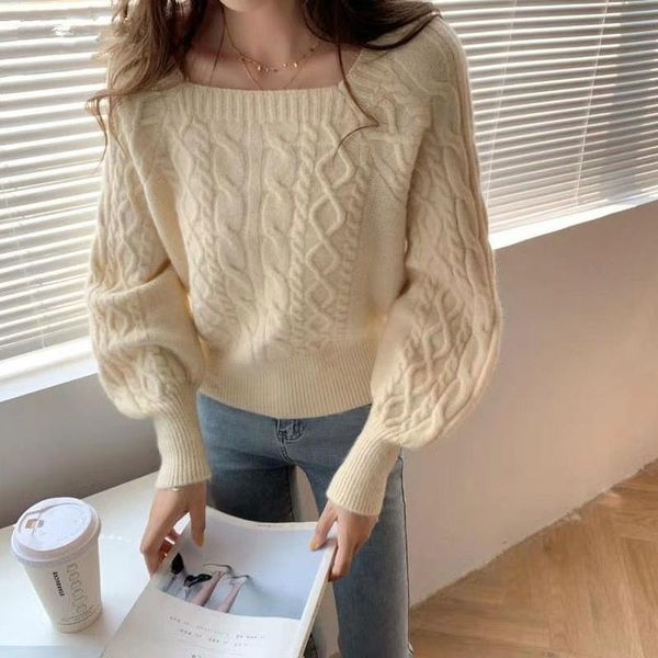 women's sweaters korean fall 2021 women square collar knitted cropped pullovers lantern sleeve woman sweater pull femme, White;black
women's sweaters korean fall 2021 women square collar knitted cropped pullovers lantern sleeve woman sweater pull femme, White;black