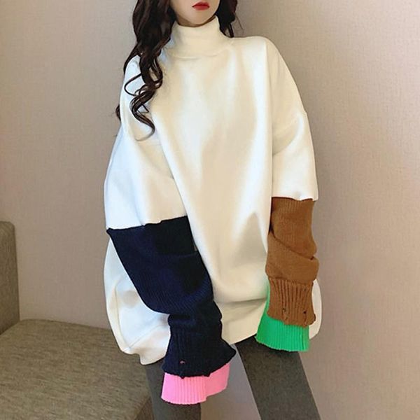 sweatshirts women turtleneck color contrast patchwork fleece sweatshirt pullover female fake two piece knitted sleeves women's hoodies, Black
sweatshirts women turtleneck color contrast patchwork fleece sweatshirt pullover female fake two piece knitted sleeves women's hoodies, Black
