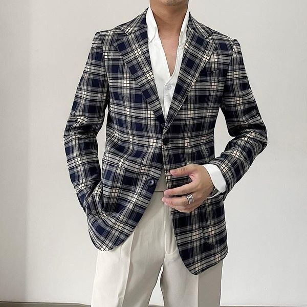 men's suits & blazers italian plaid suit jacket men 2021 korean blazer stripe business formal dress, White;black
men's suits & blazers italian plaid suit jacket men 2021 korean blazer stripe business formal dress, White;black