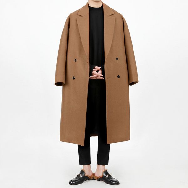 men's autumn thickened medium long woolen coat korean fashion loose woolen windbreaker style double breasted coats, Black
men's autumn thickened medium long woolen coat korean fashion loose woolen windbreaker style double breasted coats, Black