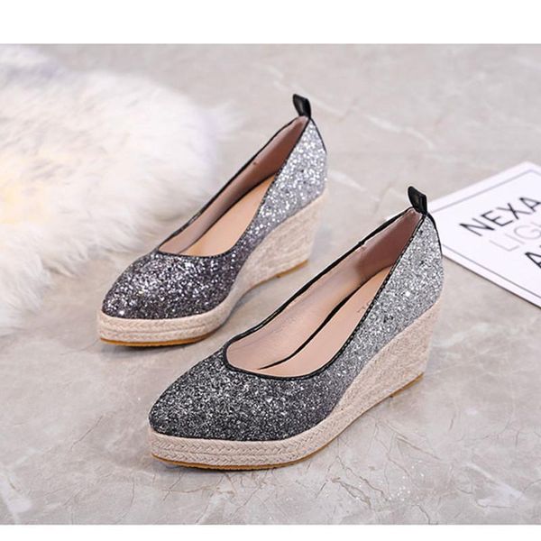 dress shoes 2021 spring and autumn women platform single female point toe high heel wedges shoe sequins heels, Black
dress shoes 2021 spring and autumn women platform single female point toe high heel wedges shoe sequins heels, Black