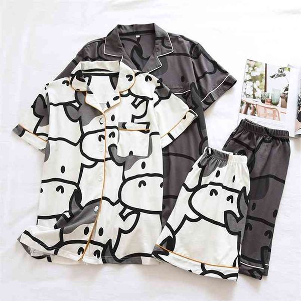 summer couple pure cotton short-sleeved shorts pajamas two-piece cute calf female loose simple home service set male 210809, Black;red
summer couple pure cotton short-sleeved shorts pajamas two-piece cute calf female loose simple home service set male 210809, Black;red
