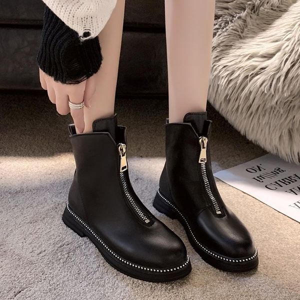 dress shoes net red boots women's autumn 2021 british style student versatile front zipper short, Black
dress shoes net red boots women's autumn 2021 british style student versatile front zipper short, Black