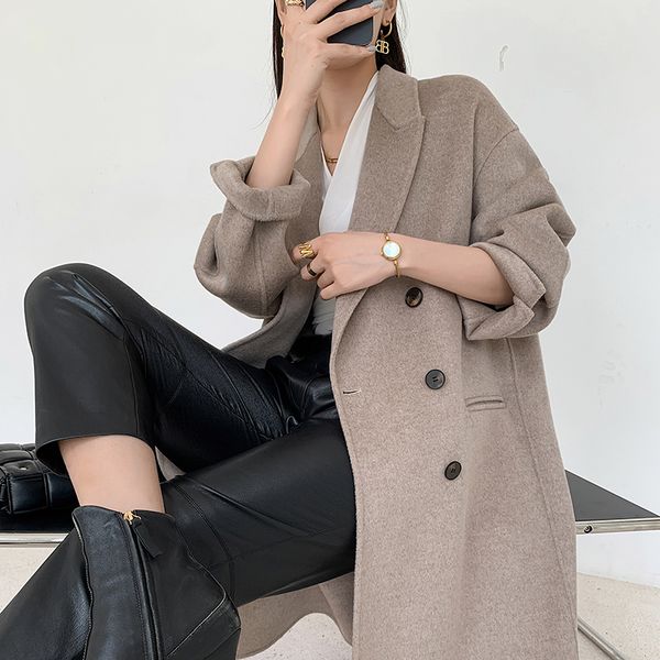autumn and winter coat womens wool jacket long double-sided wool jacket style, Tan;black
autumn and winter coat womens wool jacket long double-sided wool jacket style, Tan;black