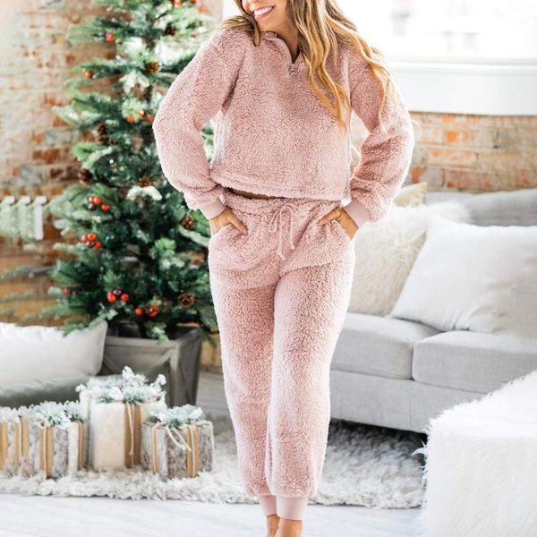 women's two piece pants 2-piece women double-sided fleece warm set fashion loose thickened home long-sleeved trouser suit for female au, White
women's two piece pants 2-piece women double-sided fleece warm set fashion loose thickened home long-sleeved trouser suit for female au, White