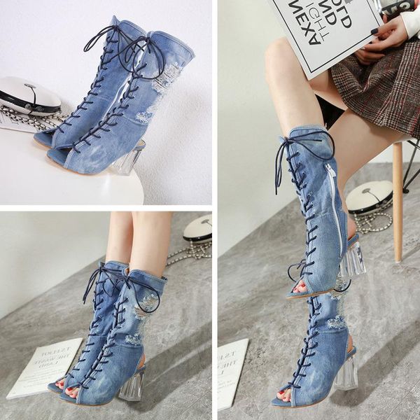 sandals 2021 thick heel denim medium boots high fish mouth strap women's large 40, Black
sandals 2021 thick heel denim medium boots high fish mouth strap women's large 40, Black