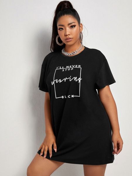 plus slogan graphic tee dress 68yf#, Black
plus slogan graphic tee dress 68yf#, Black