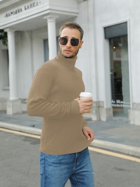 men turtleneck ribbed knit sweater g9dq#, White;black