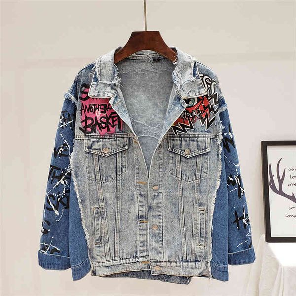 women's jackets personality printed graffiti denim female jacket long sleeve single fit breasted autumn streetwear casual jean s me5l, Black;brown
women's jackets personality printed graffiti denim female jacket long sleeve single fit breasted autumn streetwear casual jean s me5l, Black;brown