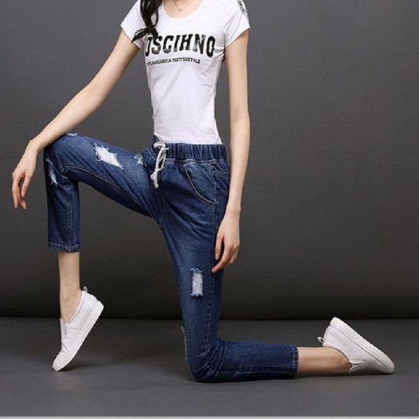 women's jeans women high waist ankle length casual loose lace up denim pants ripped hole straight long trousers 11269, Blue
women's jeans women high waist ankle length casual loose lace up denim pants ripped hole straight long trousers 11269, Blue