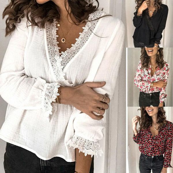 women's t-shirt women long sleeve floral printed office ladies button v-neck lady chiffon shirt plus size s-xxl, White
women's t-shirt women long sleeve floral printed office ladies button v-neck lady chiffon shirt plus size s-xxl, White