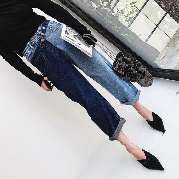 fake two-piece contrast stitching jeans women's spring autumn 2021 new korean loose straight jeans b353, Blue
fake two-piece contrast stitching jeans women's spring autumn 2021 new korean loose straight jeans b353, Blue