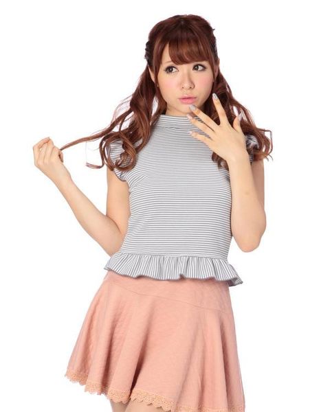 women's t-shirt japanese liz l*sa pinstriped high-collar flying sleeve tightly bottomed, White
women's t-shirt japanese liz l*sa pinstriped high-collar flying sleeve tightly bottomed, White