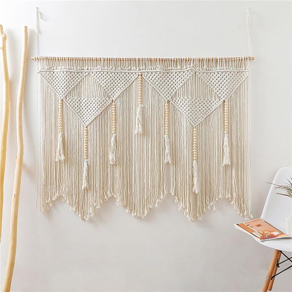tapestries 120x100cm wall tapestry handwoven macrame wooden beads tassel for home bedside sofa tv background hanging boho decor 
tapestries 120x100cm wall tapestry handwoven macrame wooden beads tassel for home bedside sofa tv background hanging boho decor