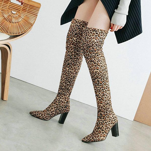 boots flock leopard women over the knee square heel pointed toe stretch slip on ladies long black
boots flock leopard women over the knee square heel pointed toe stretch slip on ladies long black