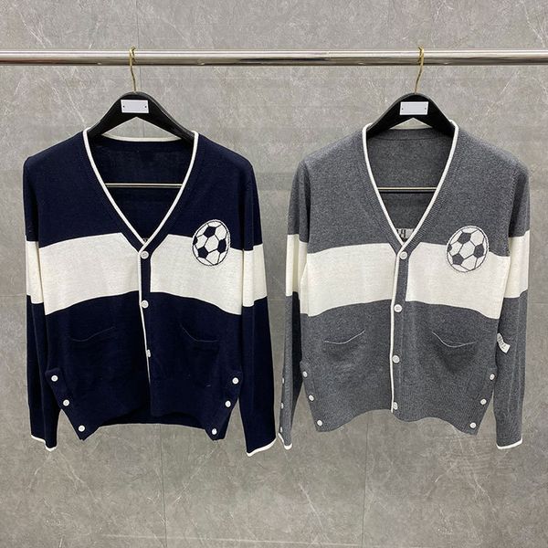 early autumn new tb british back letter contrast football v-neck knitted cardigan women's top, White
early autumn new tb british back letter contrast football v-neck knitted cardigan women's top, White