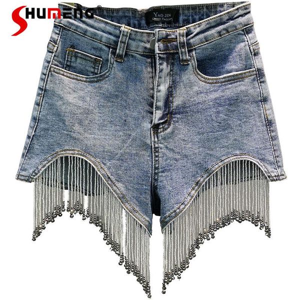 women's shorts 2021 summer woman thin high waisted rhinestone tassel jeans casual elastic pants denim, White;black
women's shorts 2021 summer woman thin high waisted rhinestone tassel jeans casual elastic pants denim, White;black