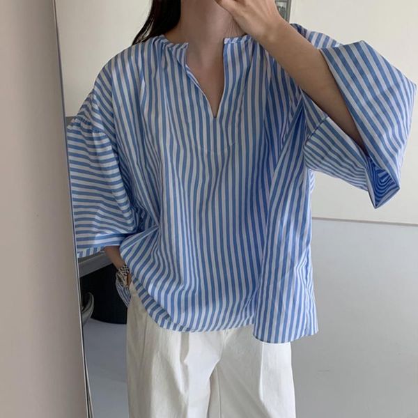 women's polos korean style chic temperament loose casual lantern sleeve shirt three-quarter, White
women's polos korean style chic temperament loose casual lantern sleeve shirt three-quarter, White
