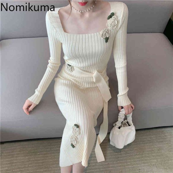 nomikuma knitted slim women dress korean flowers long sleeve square collar dresses autumn winter bandage sweater vestidos 6c746 210427, Black;gray
nomikuma knitted slim women dress korean flowers long sleeve square collar dresses autumn winter bandage sweater vestidos 6c746 210427, Black;gray