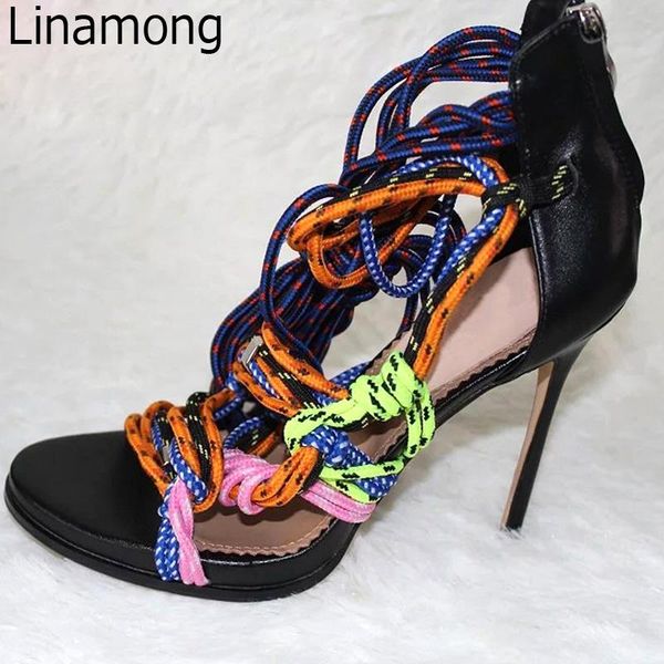 summer ladies multi colors rope braided knot stiletto high heels sandals open toe hollow out lace up dress sandalias shoes, Black
summer ladies multi colors rope braided knot stiletto high heels sandals open toe hollow out lace up dress sandalias shoes, Black